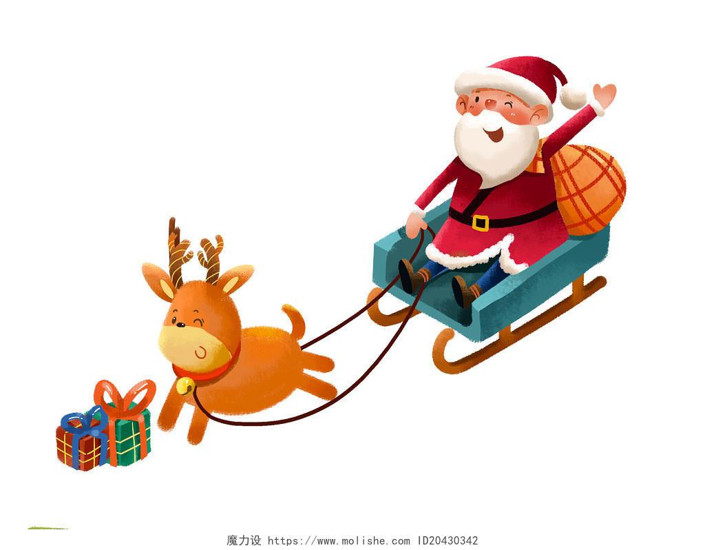 彩色卡通原创圣诞节圣诞老人麋鹿圣诞装饰元素PNG素材